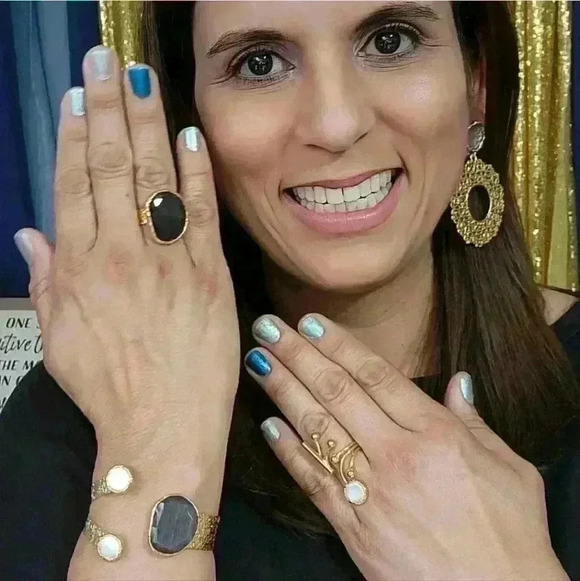 Turkish Artisan Luxury Jewelry Set 18K Gold Plated Brass Genuine Gemstones - Picture 3 of 11